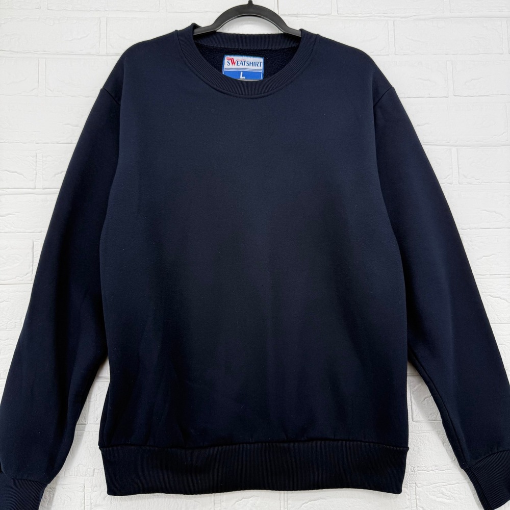 Sweatshirt Crewneck Navy Blue Mens Large Fleece Lined Pullover Long Sleeve Basic
